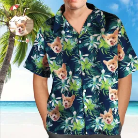 Custom Hawaiian Shirt with Face Custom Dog Face Hawaiian Shirt Leaves Tropical Shirts