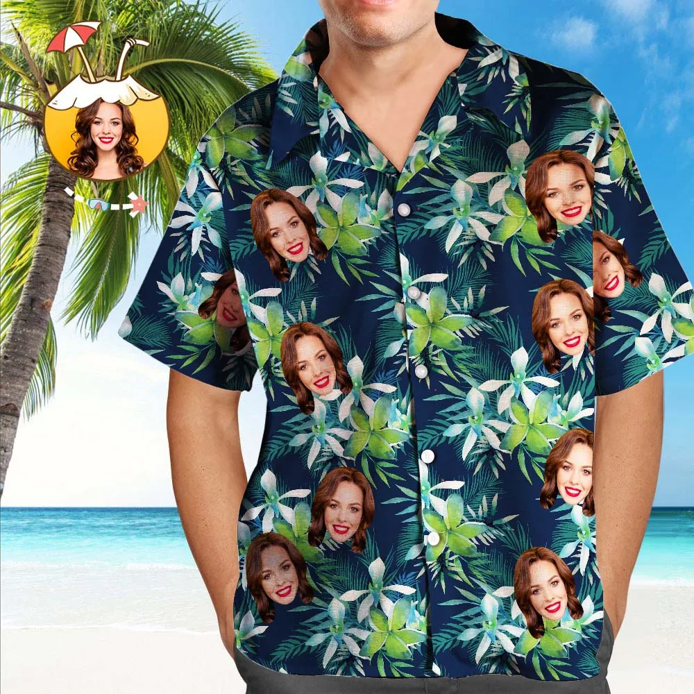 Custom Hawaiian Shirt with Face Custom Dog Face Hawaiian Shirt Leaves Tropical Shirts