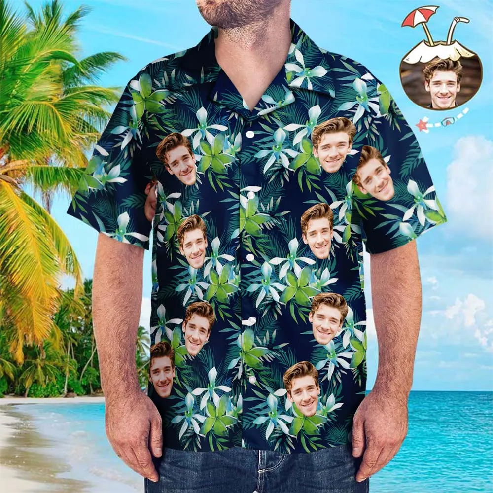 Custom Hawaiian Shirt with Face Custom Dog Face Hawaiian Shirt Leaves Tropical Shirts