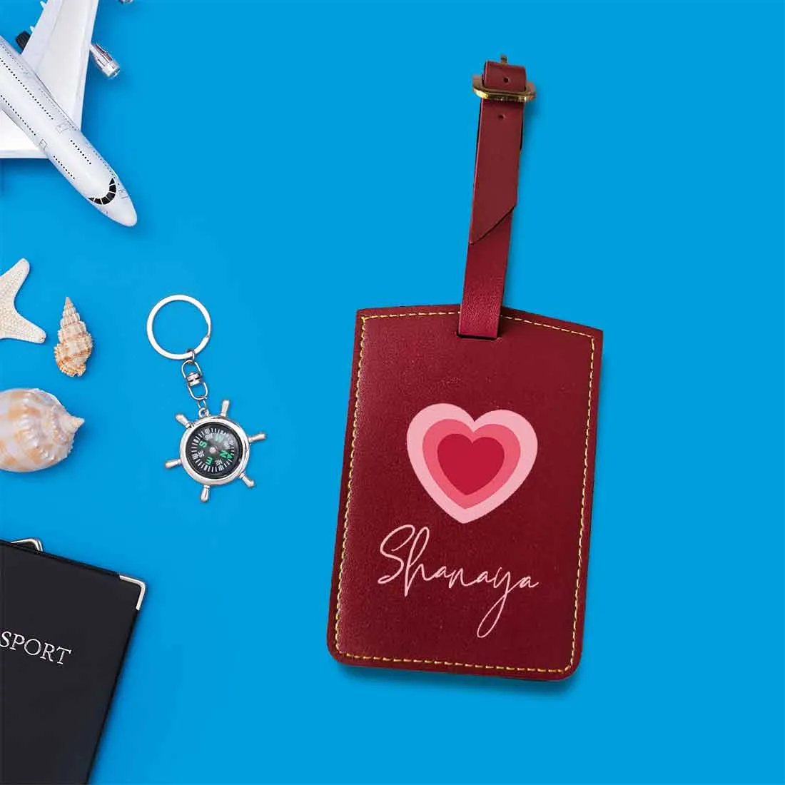 Custom Luggage Tags with Name PU Leather Bag Tags - Heart