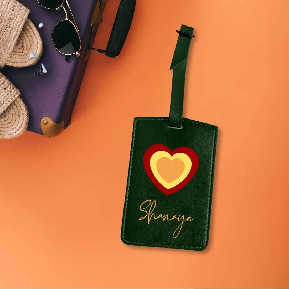 Custom Luggage Tags with Name PU Leather Bag Tags - Heart