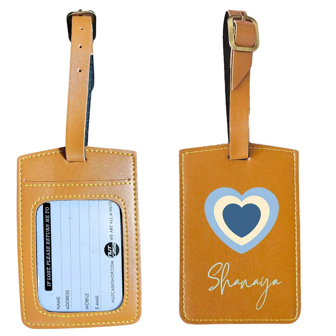 Custom Luggage Tags with Name PU Leather Bag Tags - Heart