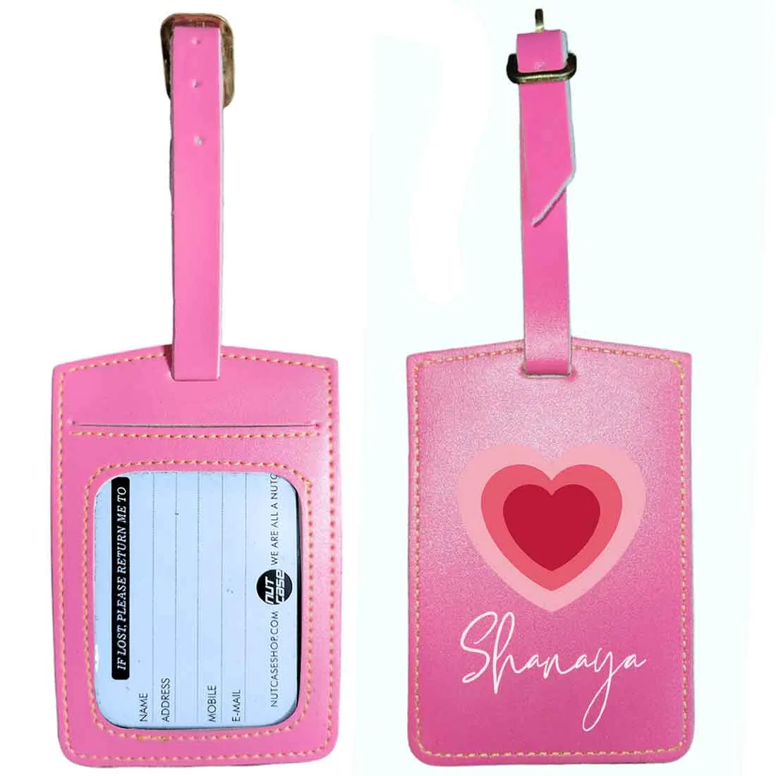 Custom Luggage Tags with Name PU Leather Bag Tags - Heart