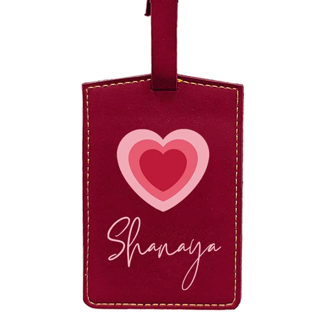 Custom Luggage Tags with Name PU Leather Bag Tags - Heart