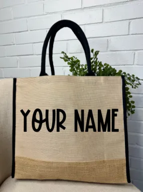 CUSTOM Name Burlap Tote Bag