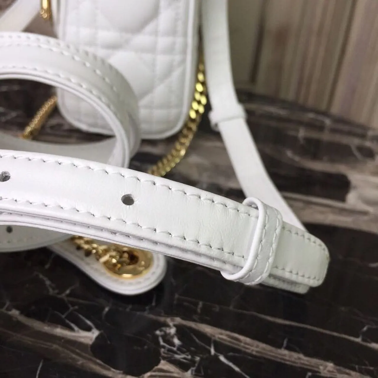 DI Mini Lady Bag Gold Toned Hardware White For Women 18cm/7in CD