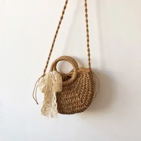 Drawstring Straw Braided Crossbody Bag