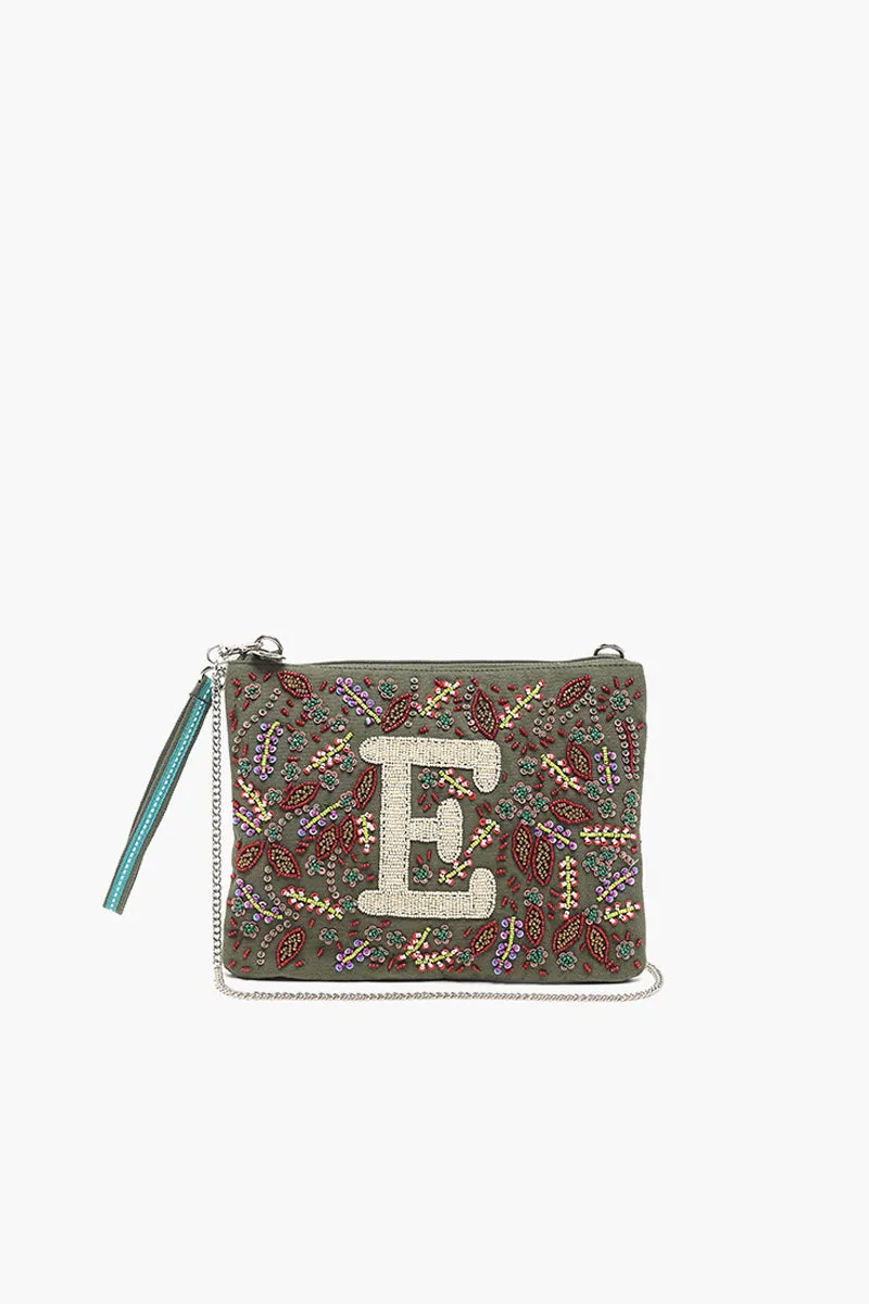 E Initial Embellished Pouch with Coin Bag