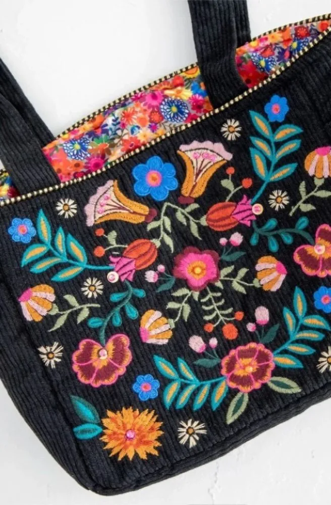 Embroidered Cord Tote Black