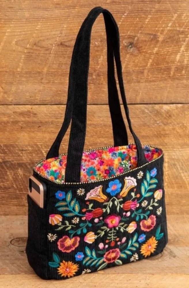 Embroidered Cord Tote Black