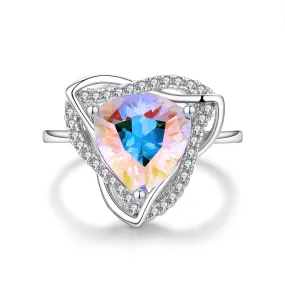 Entwine Aurora Borealis Halo Round-Cut Ring in Sterling Silver