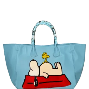 Everyday Vegan Leather Tote - Hand Painted Snoopy House