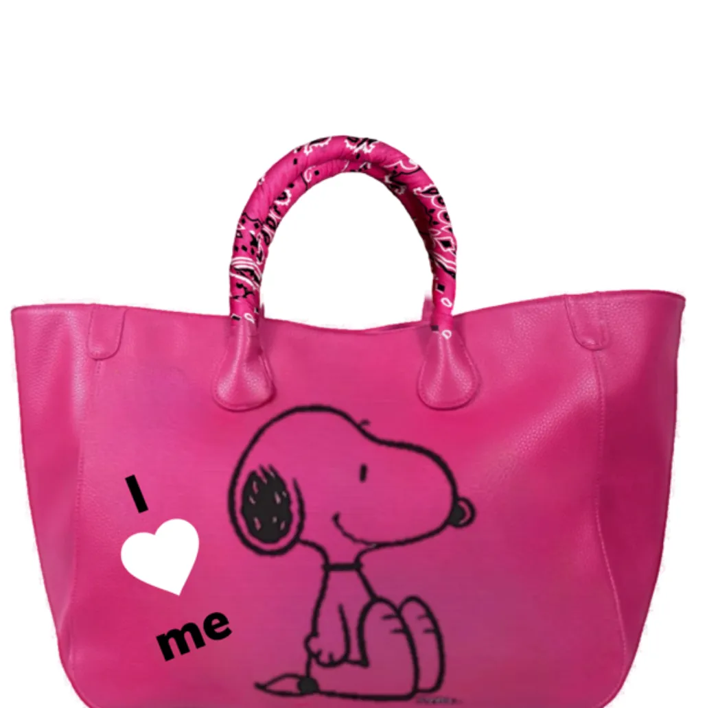 Everyday Vegan Leather Tote - Hand Painted Snoopy Love