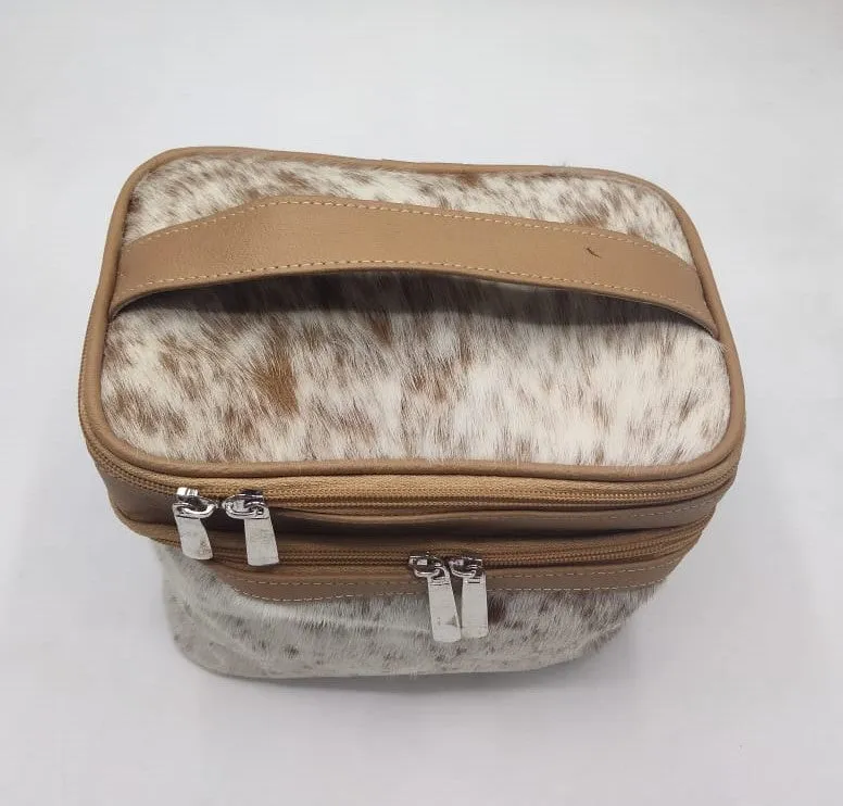 Exquisite Cowhide Leather Makeup Bag Beige Travel Makeup Bag