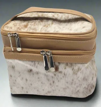 Exquisite Cowhide Leather Makeup Bag Beige Travel Makeup Bag