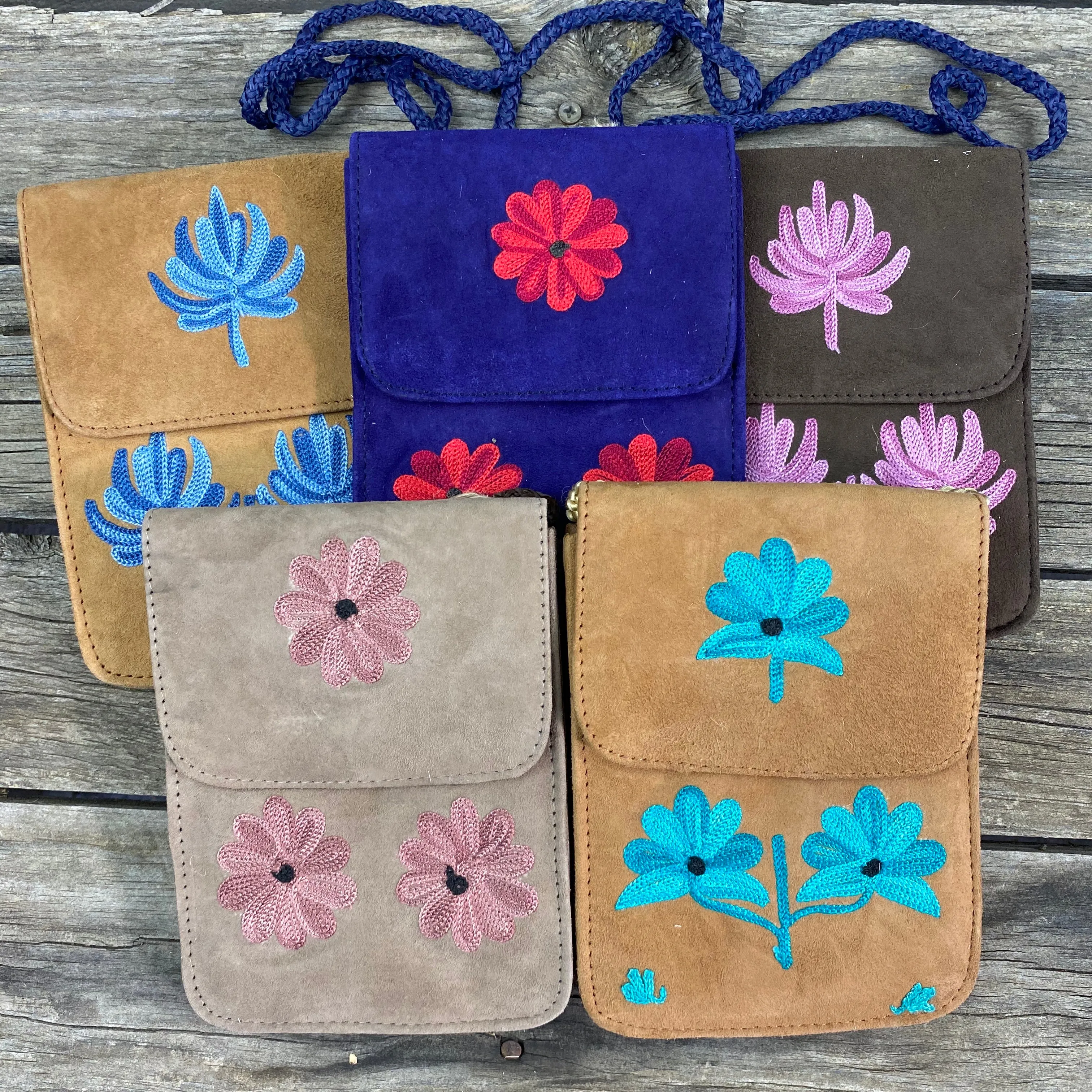 Fair Trade Embroidered Suede  Mobile Purse with Flap - Assorted