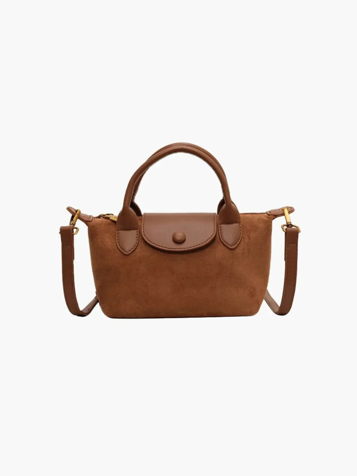 Faux Suede Buttoned Mini Satchel Bag