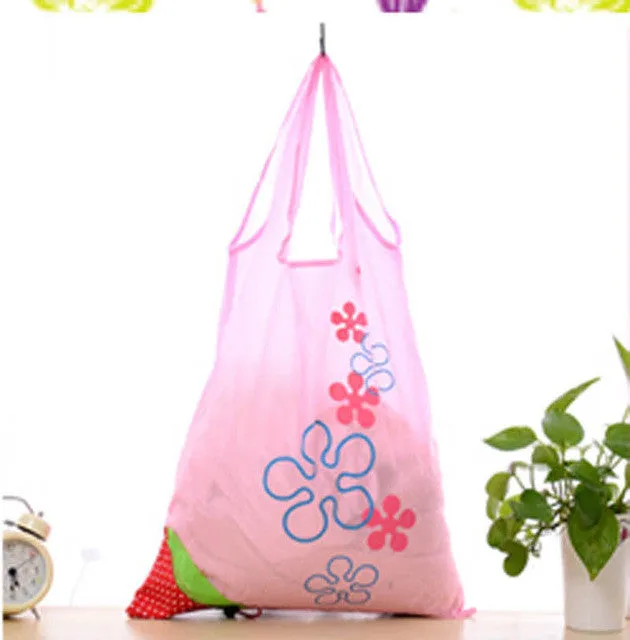 Floral Folding Reusable Grocery Nylon Bag Large Strawberry  Shopping Bag Cute Travel Tote