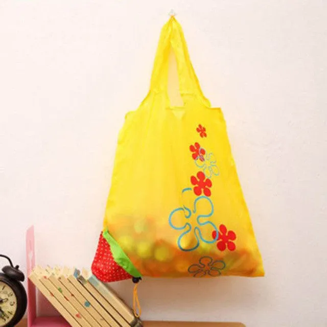 Floral Folding Reusable Grocery Nylon Bag Large Strawberry  Shopping Bag Cute Travel Tote