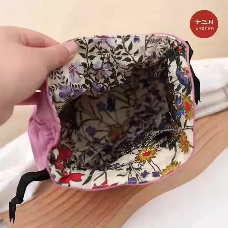 Floral Luxury Drawstring Makeup Pouch