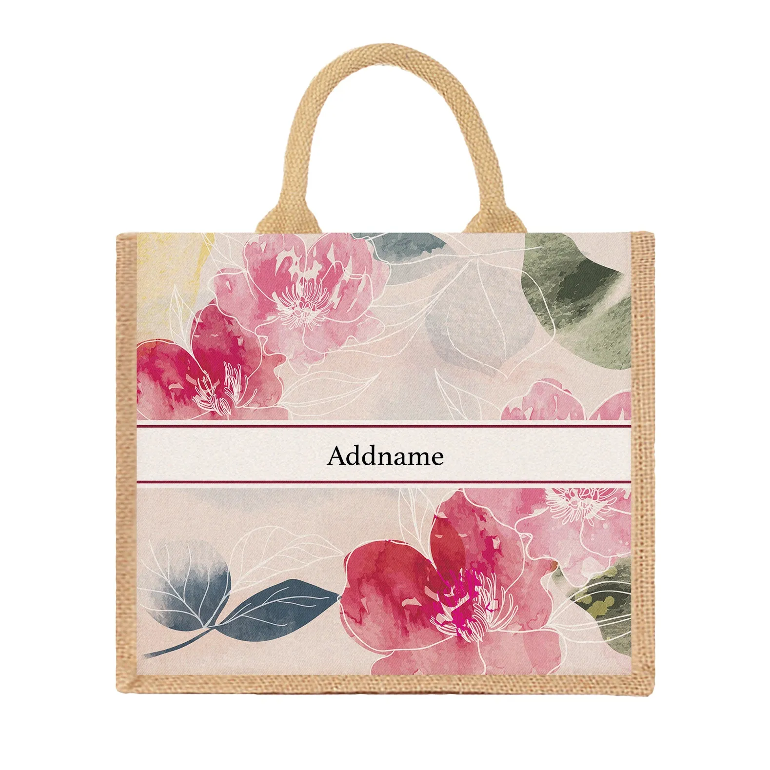 Floral Series Large Jute Tote Bag [FREE Custom Add Name]