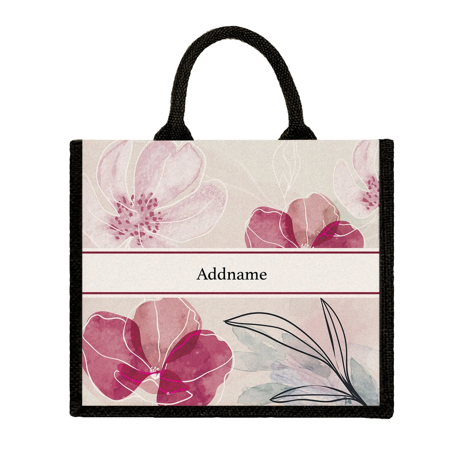 Floral Series Large Jute Tote Bag [FREE Custom Add Name]