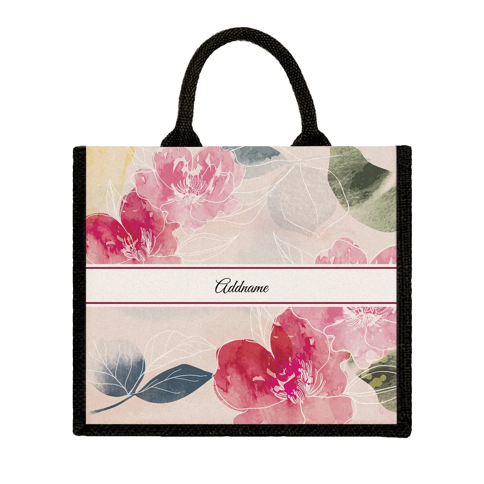 Floral Series Large Jute Tote Bag [FREE Custom Add Name]