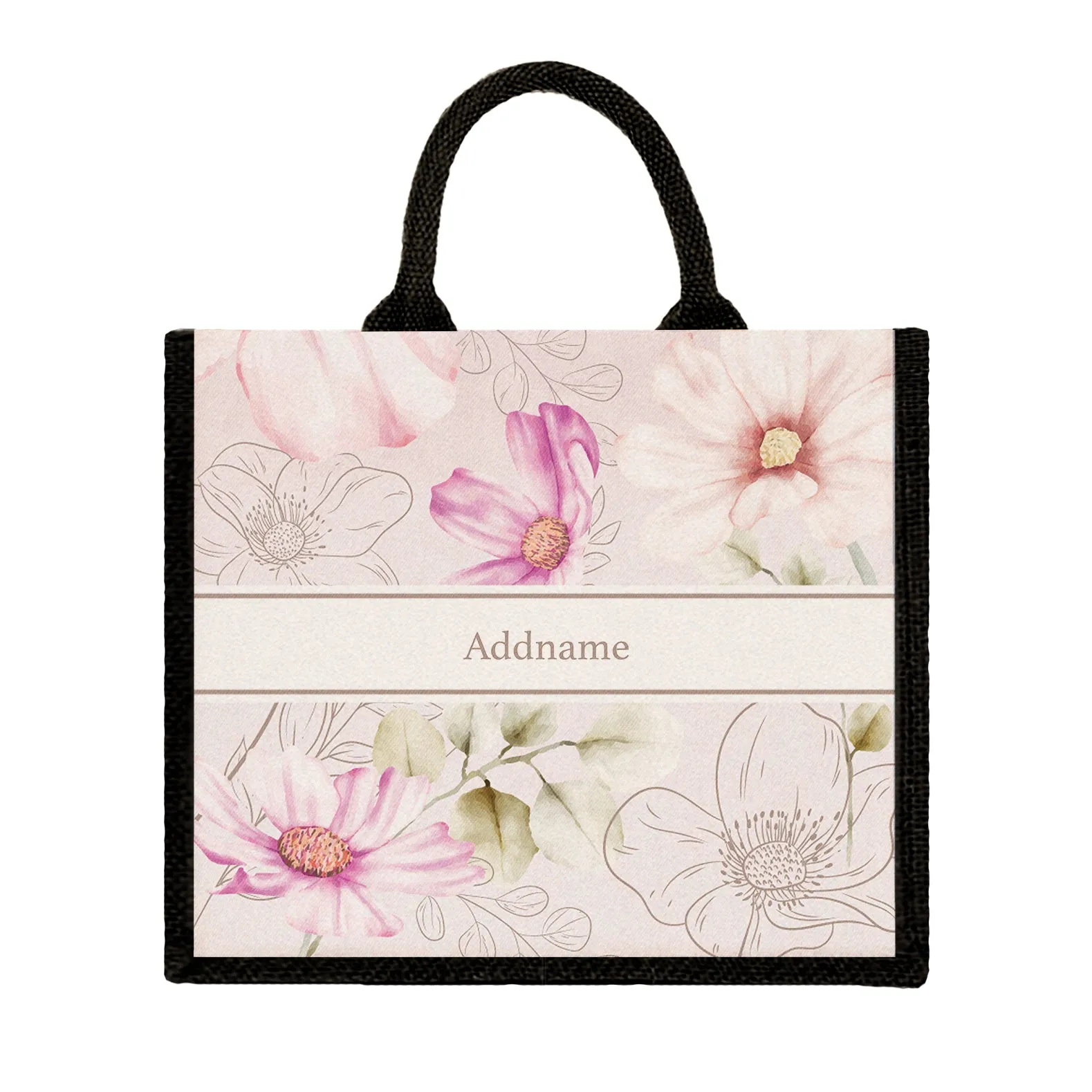 Floral Series Large Jute Tote Bag [FREE Custom Add Name]