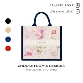 Floral Series Large Jute Tote Bag [FREE Custom Add Name]