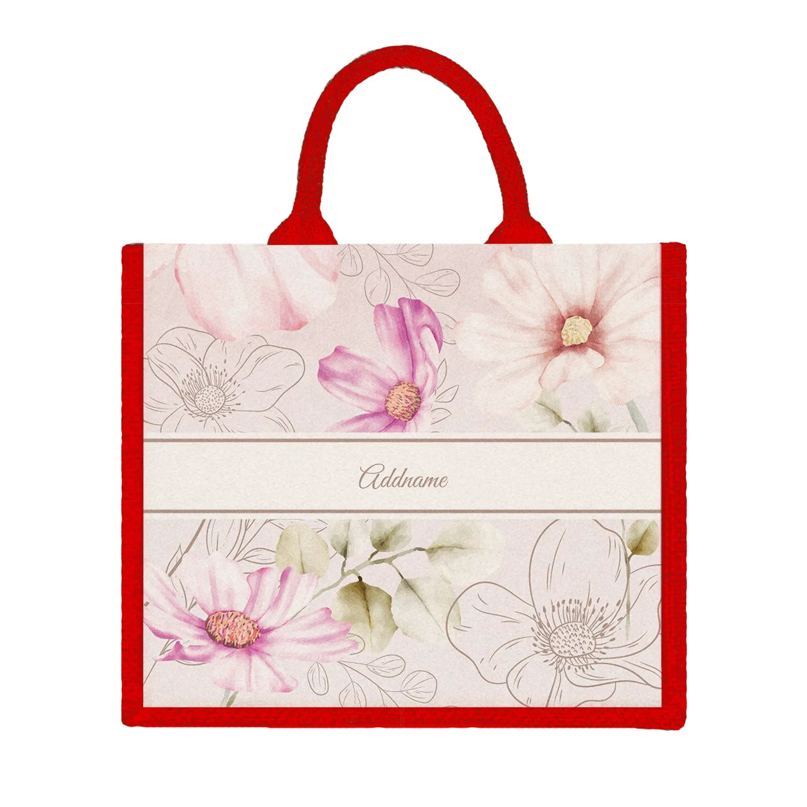 Floral Series Large Jute Tote Bag [FREE Custom Add Name]