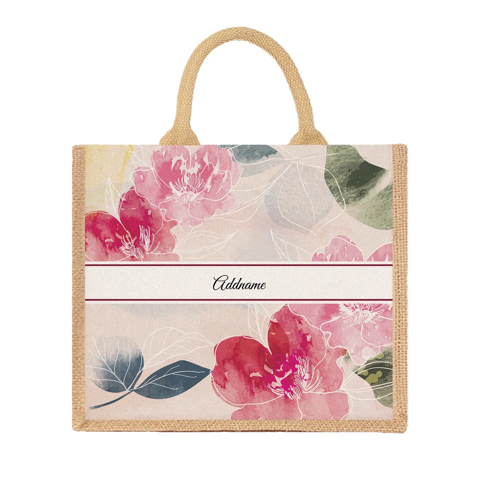 Floral Series Large Jute Tote Bag [FREE Custom Add Name]