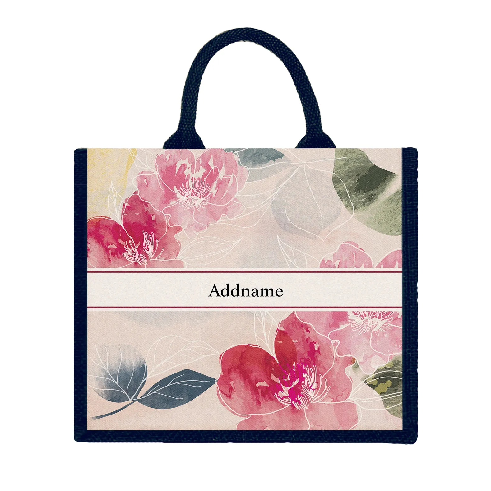 Floral Series Large Jute Tote Bag [FREE Custom Add Name]