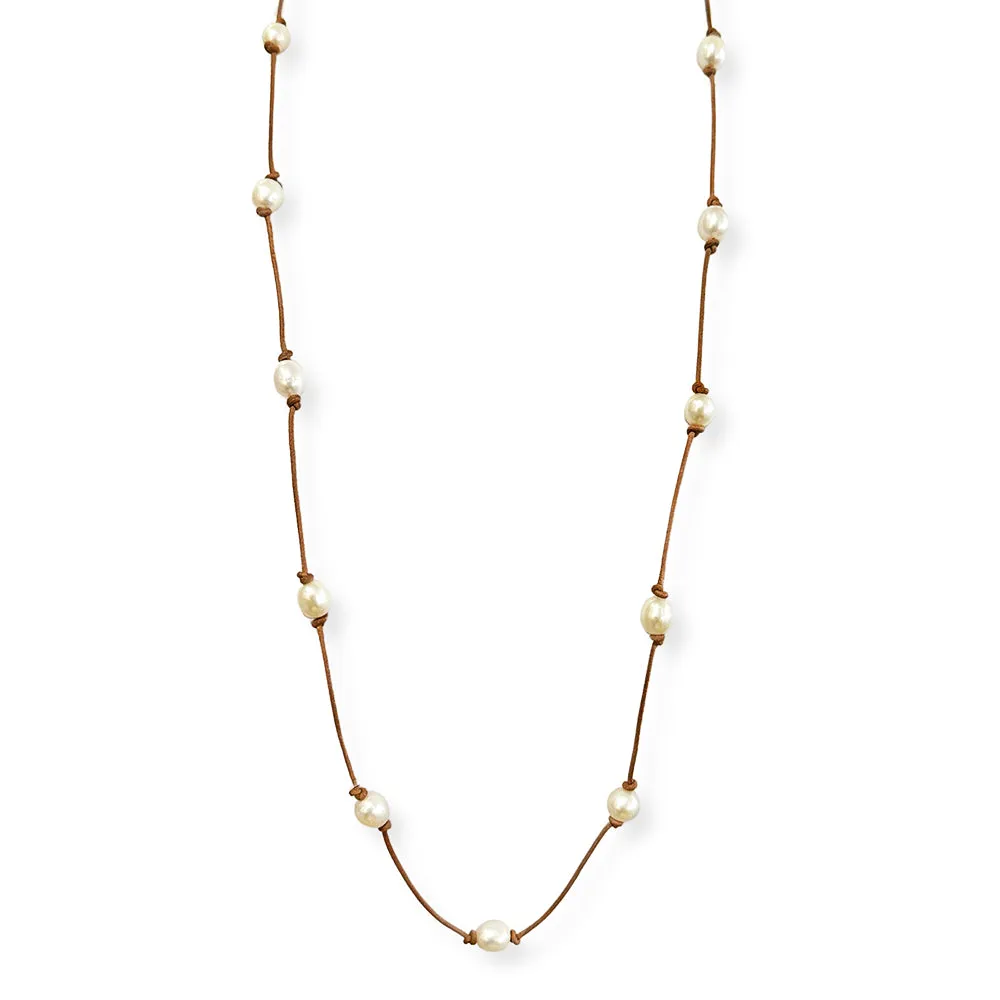 Freshwater Pearl & Leather Necklace - "Madge"