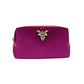 Fuchsia Velvet Makeup Bag w/ Detachable Queen Bee Pin