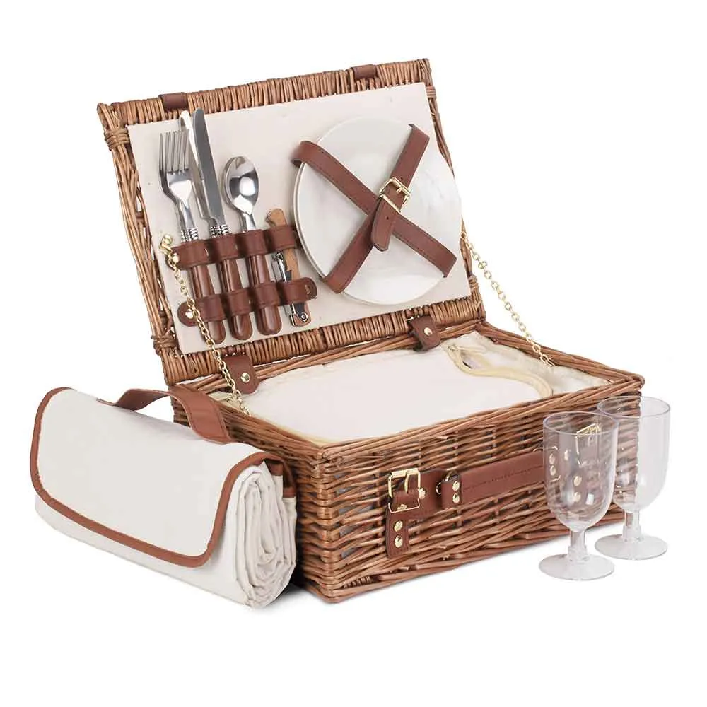 Fully Fitted Picnic Basket Hamper in Cream Two Person 115 by Willow