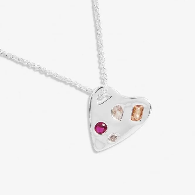 Gem Glow Hammered Heart Silver Plated 50cm Adjustable Necklace 7181