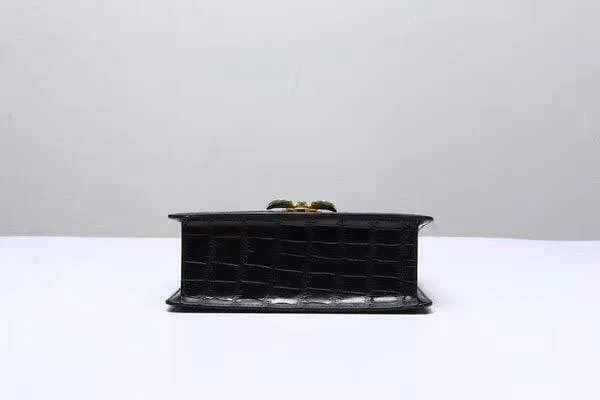 Genuine Crocodile  Belly Leather Top Handle Cross Body Bag Black