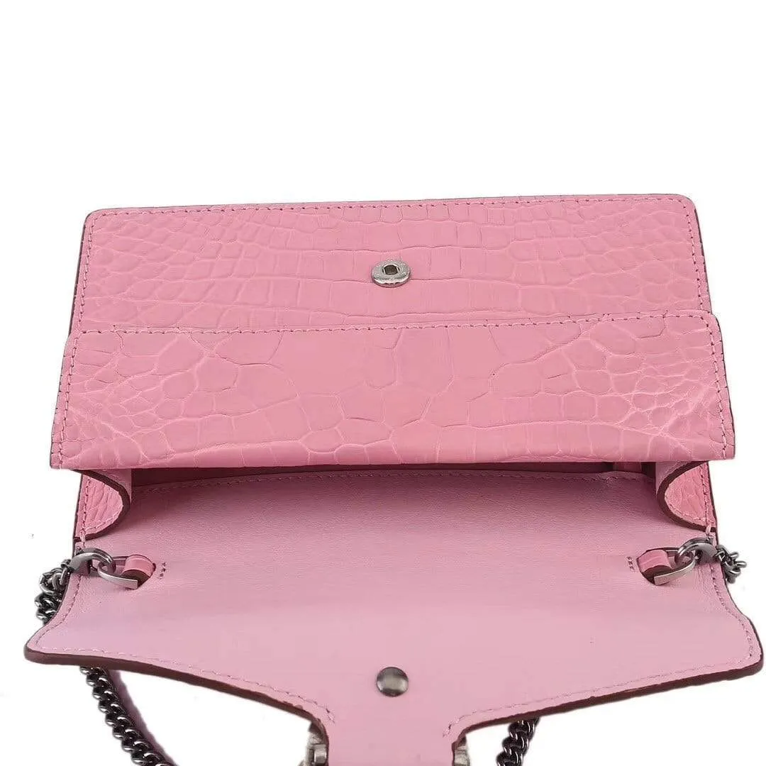 Genuine Crocodile  Leather Flap Cross body Messenger Mini Chain Bag Pink