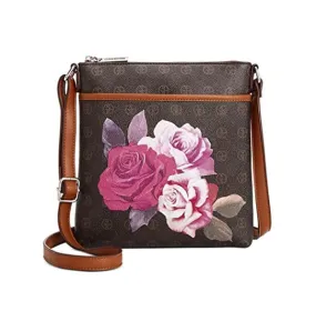 Giani Bernini Signature Rose Floral Crossbody Bag - Brown