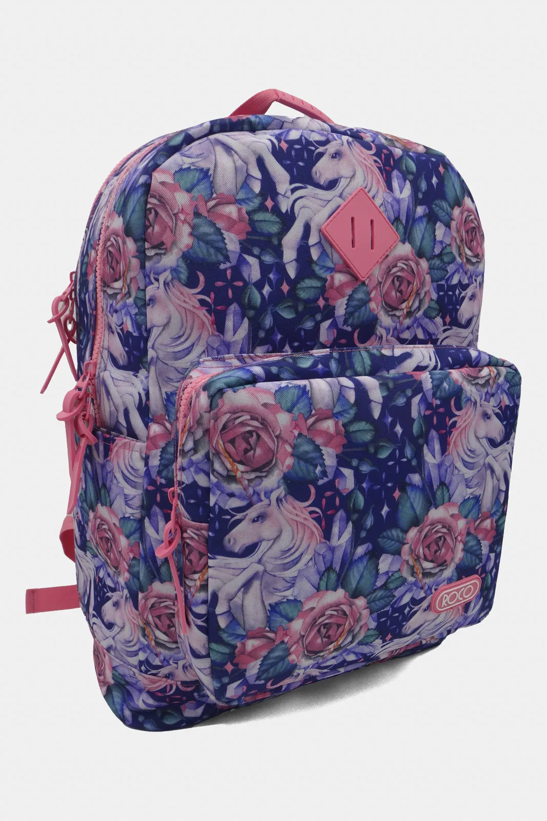 Girls Pink And Blue Printed Roco Backpack With Pencil Case (17 Inch)