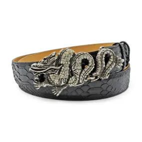 Glazed Black Genuine Python Crystal Dragon Belt