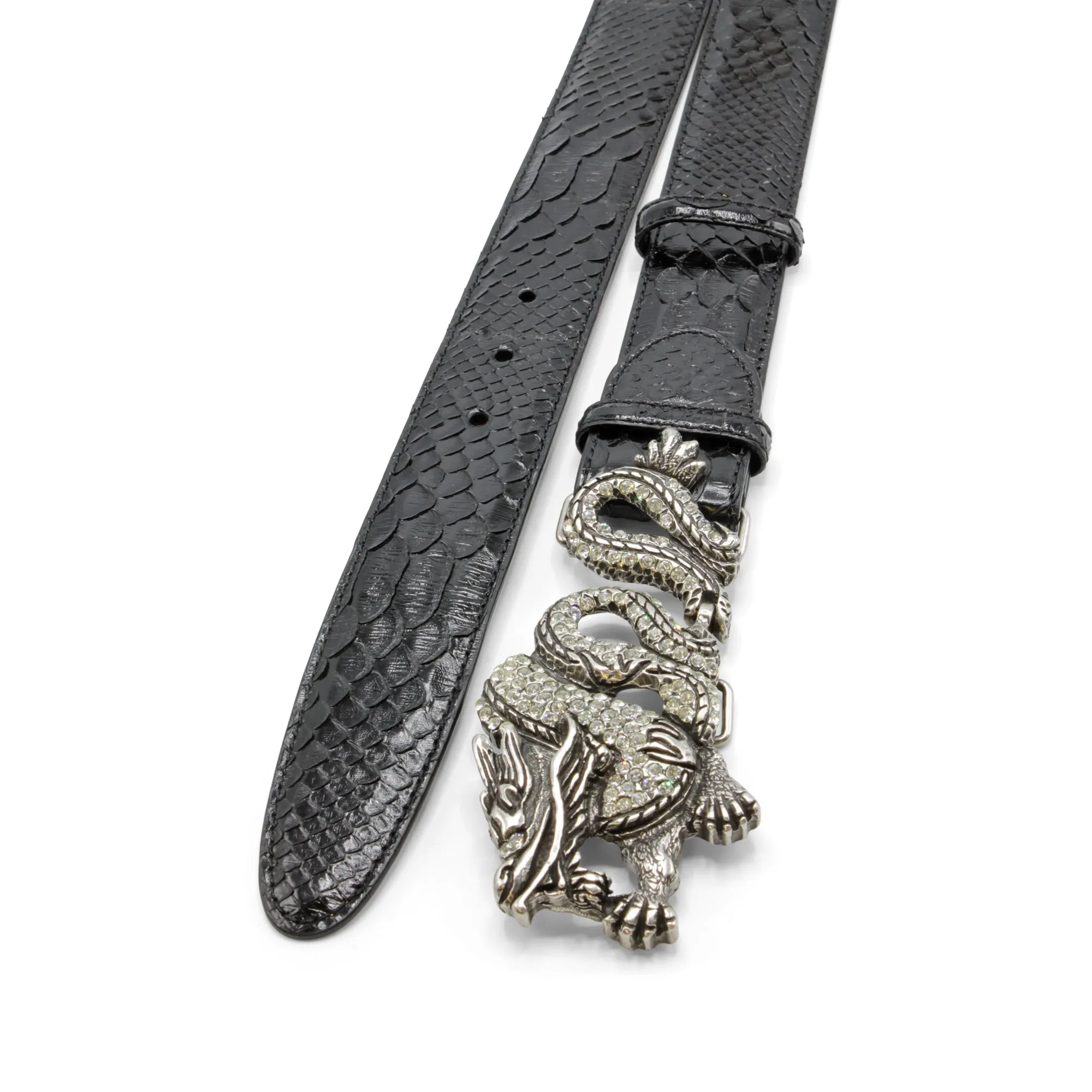 Glazed Black Genuine Python Crystal Dragon Belt