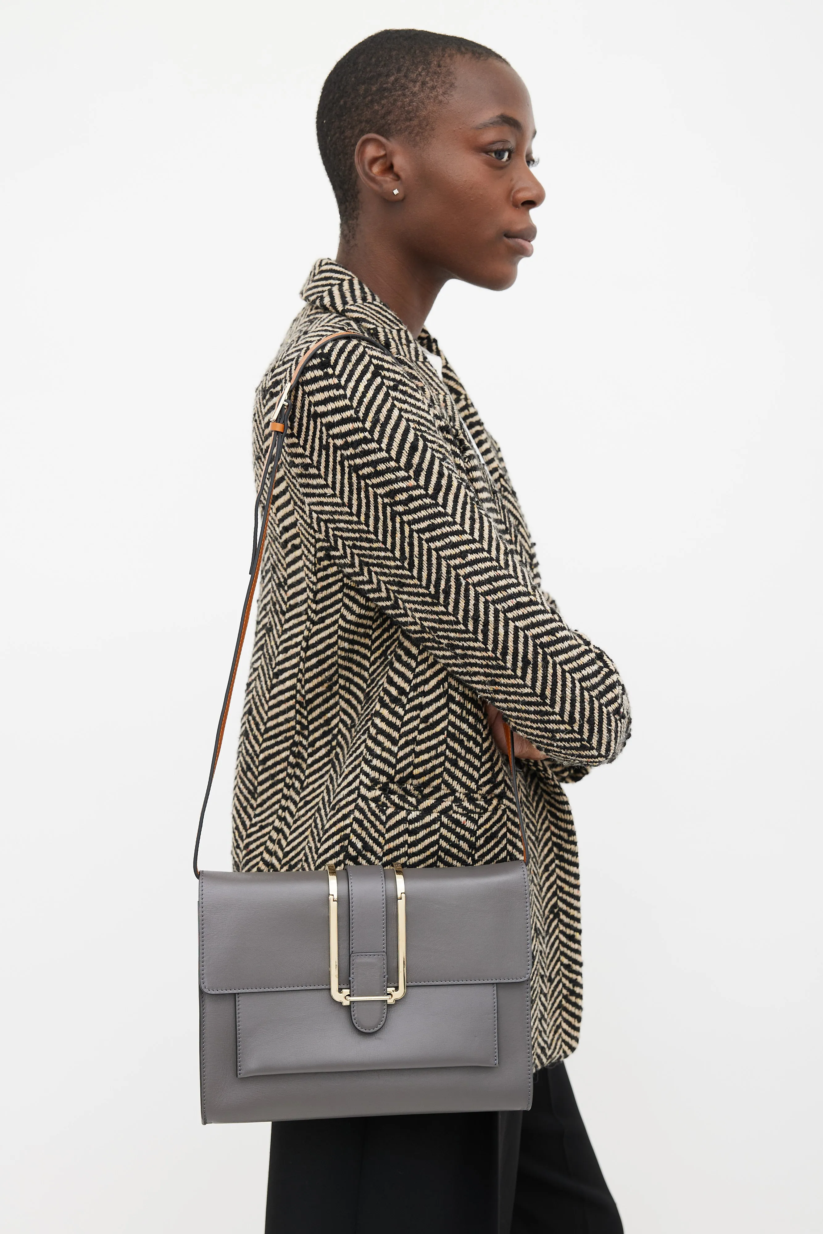 Grey Leather Bronte Flap Shoulder Flap