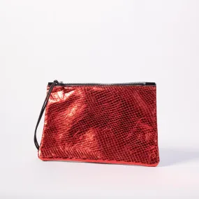 Harpers Italian Leather Pouchette in Metallic Red/ bronze Combo