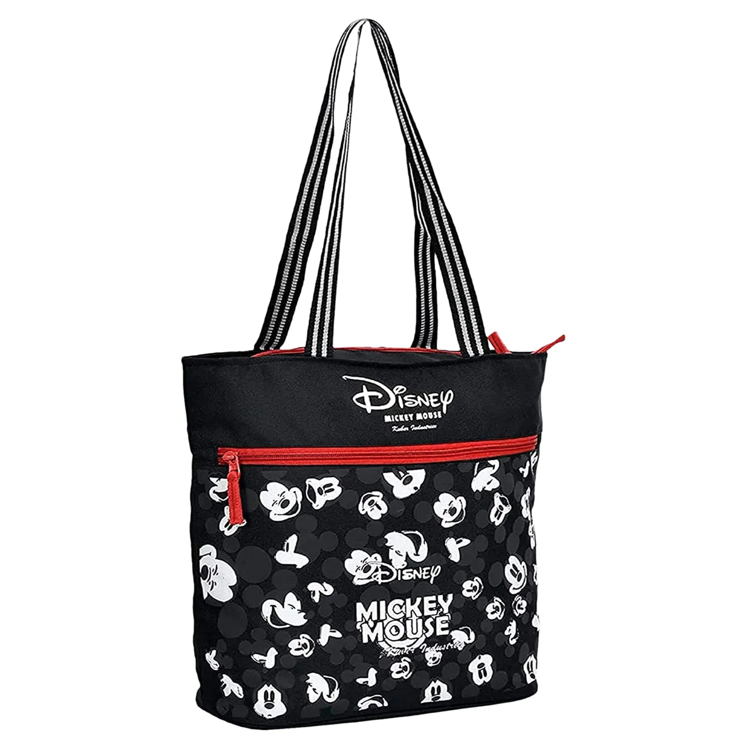 Heart Home Disney Mickey Face Print Grocery Bag | Polyester Foldable Shopping Bag | Travel Hand Bag with Front Pocket & Handle | Pack of 2 | Black