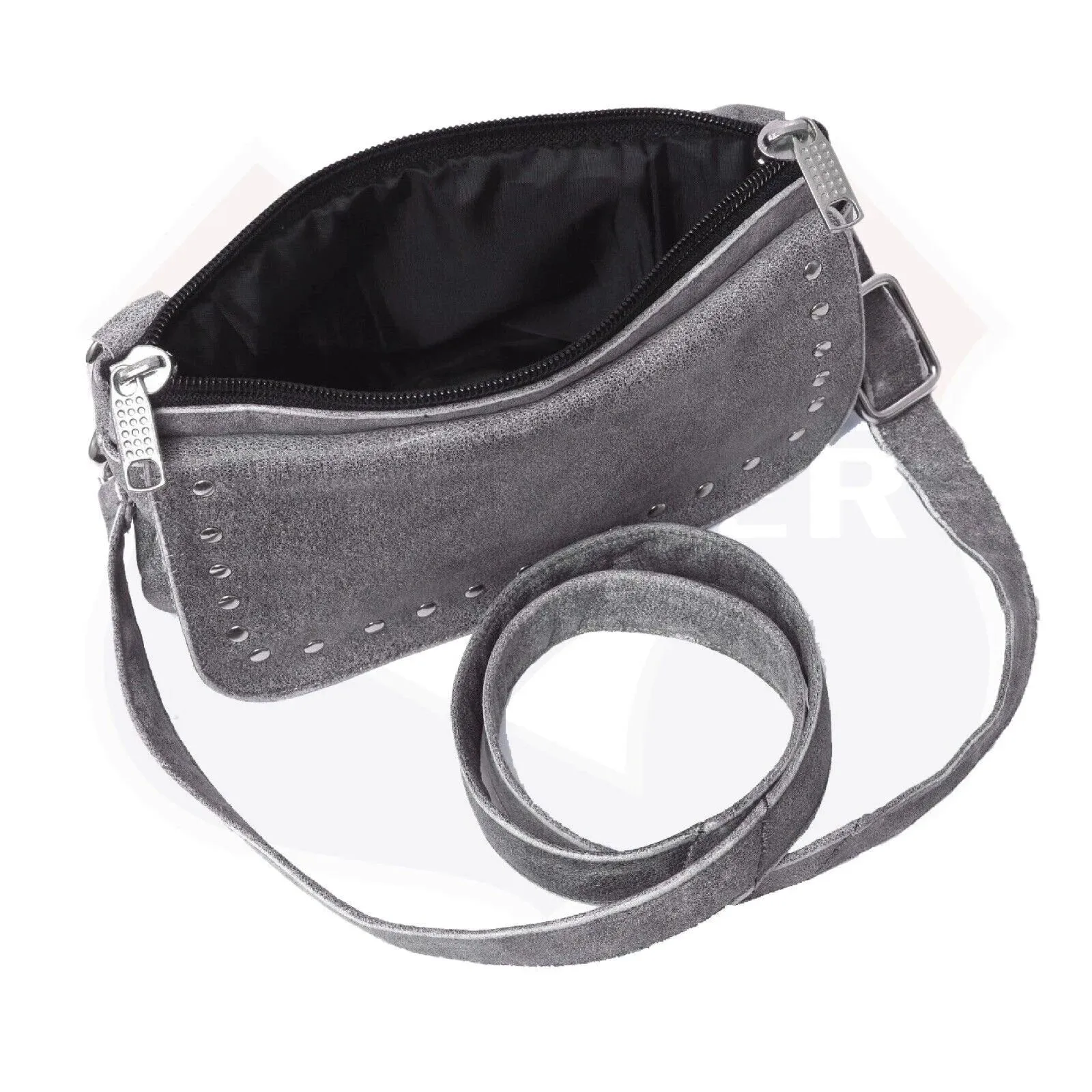 HL80151GRAY Stud Leather Hip Clip Purse Bag Women Grey Waist Bag Fanny Pack Motorcycle GRAY