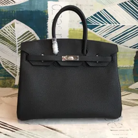 HM Birkin Black For Women Silver Toned Hardware 11.8in/30cm