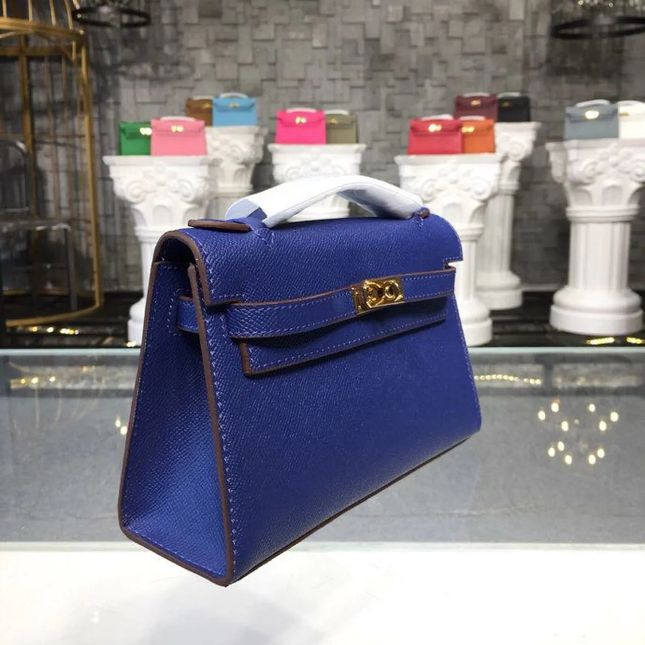 HM Mini Kelly KP Pochette Electric Blue For Women Gold Toned Hardware 8.7in/22cm