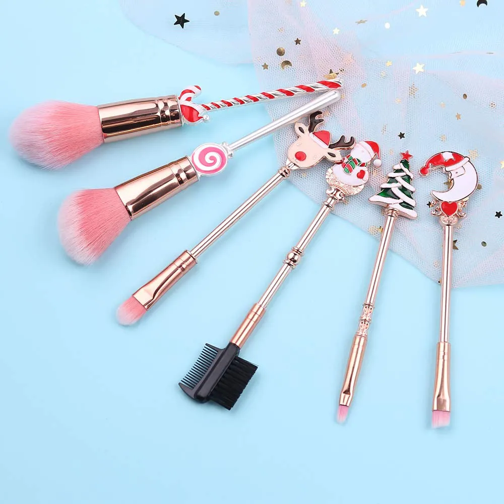 Holiday Christmas Makeup Brushes Set with Drawstring Bag