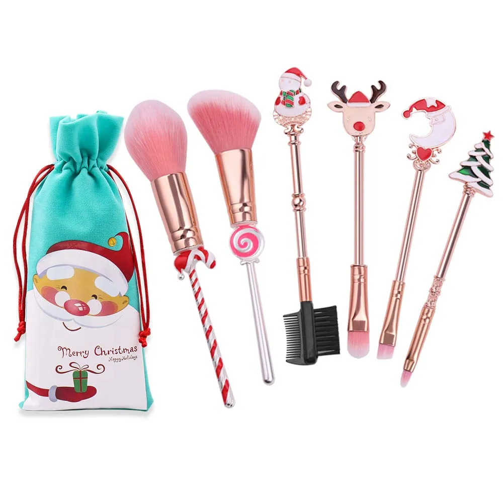 Holiday Christmas Makeup Brushes Set with Drawstring Bag